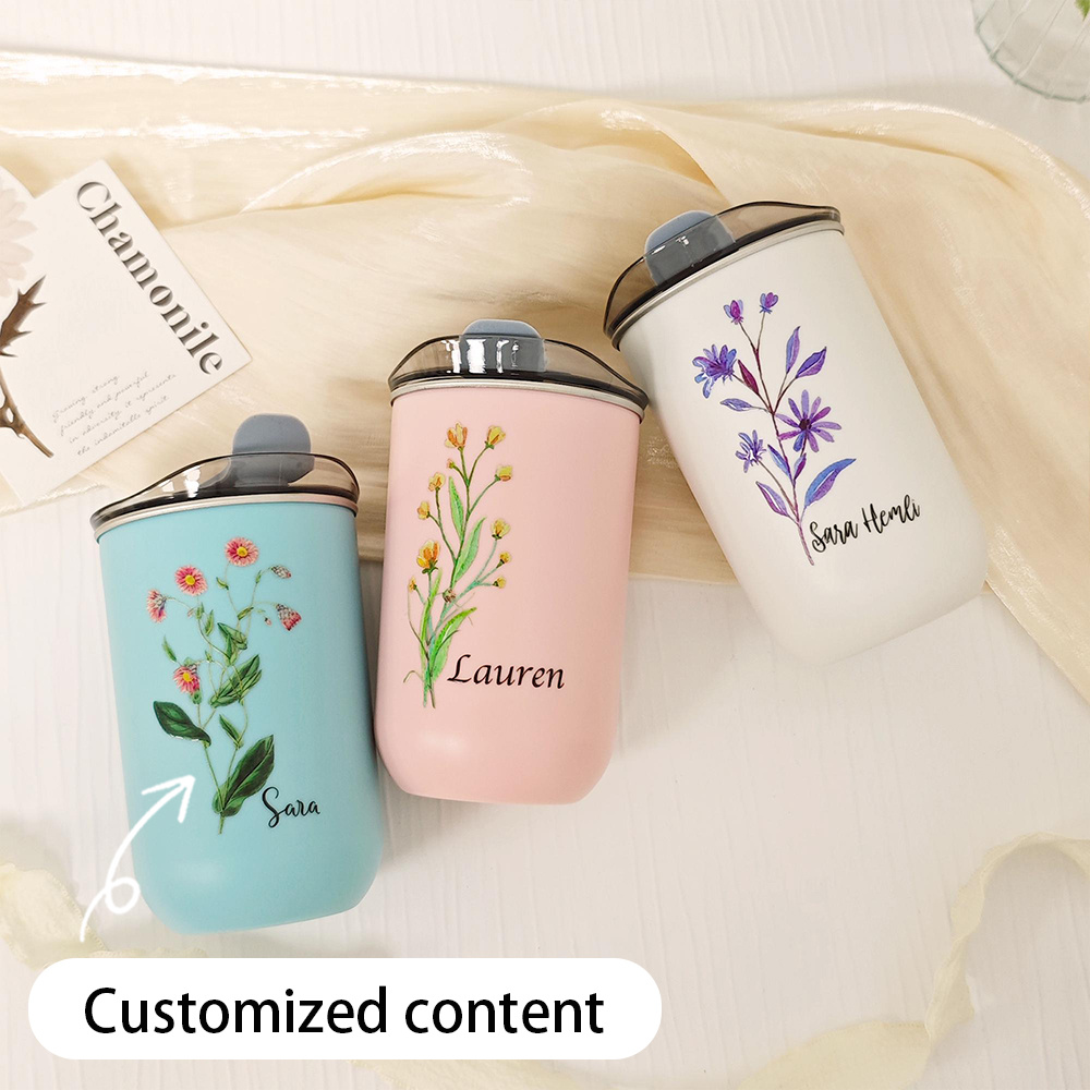 Coffee Equipment With Name - Kişiye Özel Doğum Çiçeği Desenli Paslanmaz