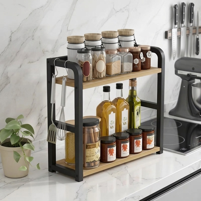 Coffee Equipment Rack - 2 Katlı Metal Tezgah Üstü Raf,