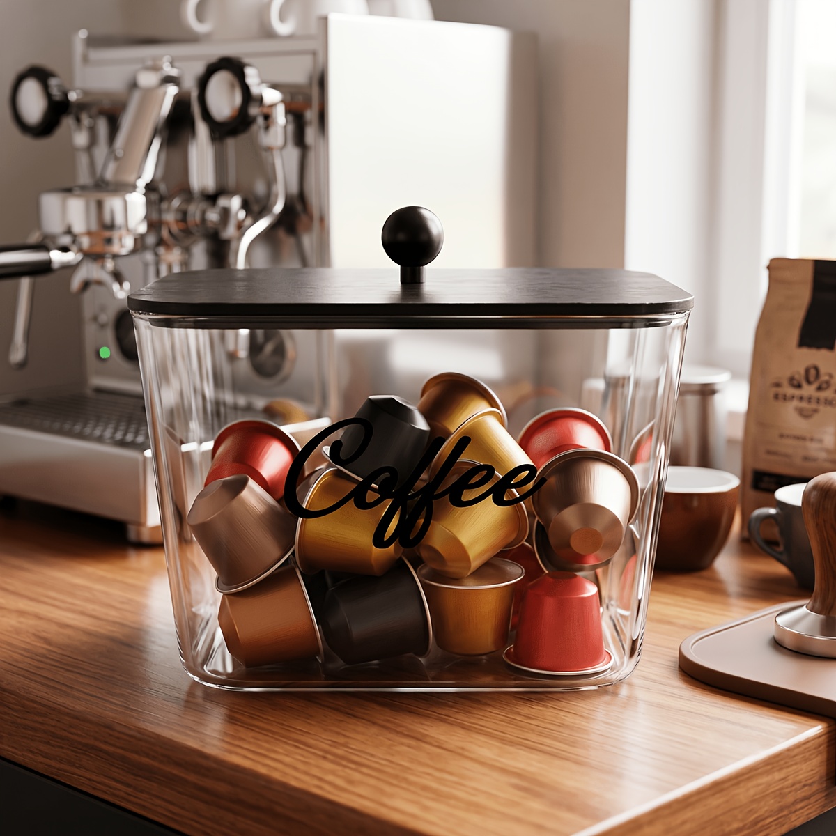 Coffee Equipment Rack - Kapaklı Kahve Kapsülü Tutucu Plastik Saklama